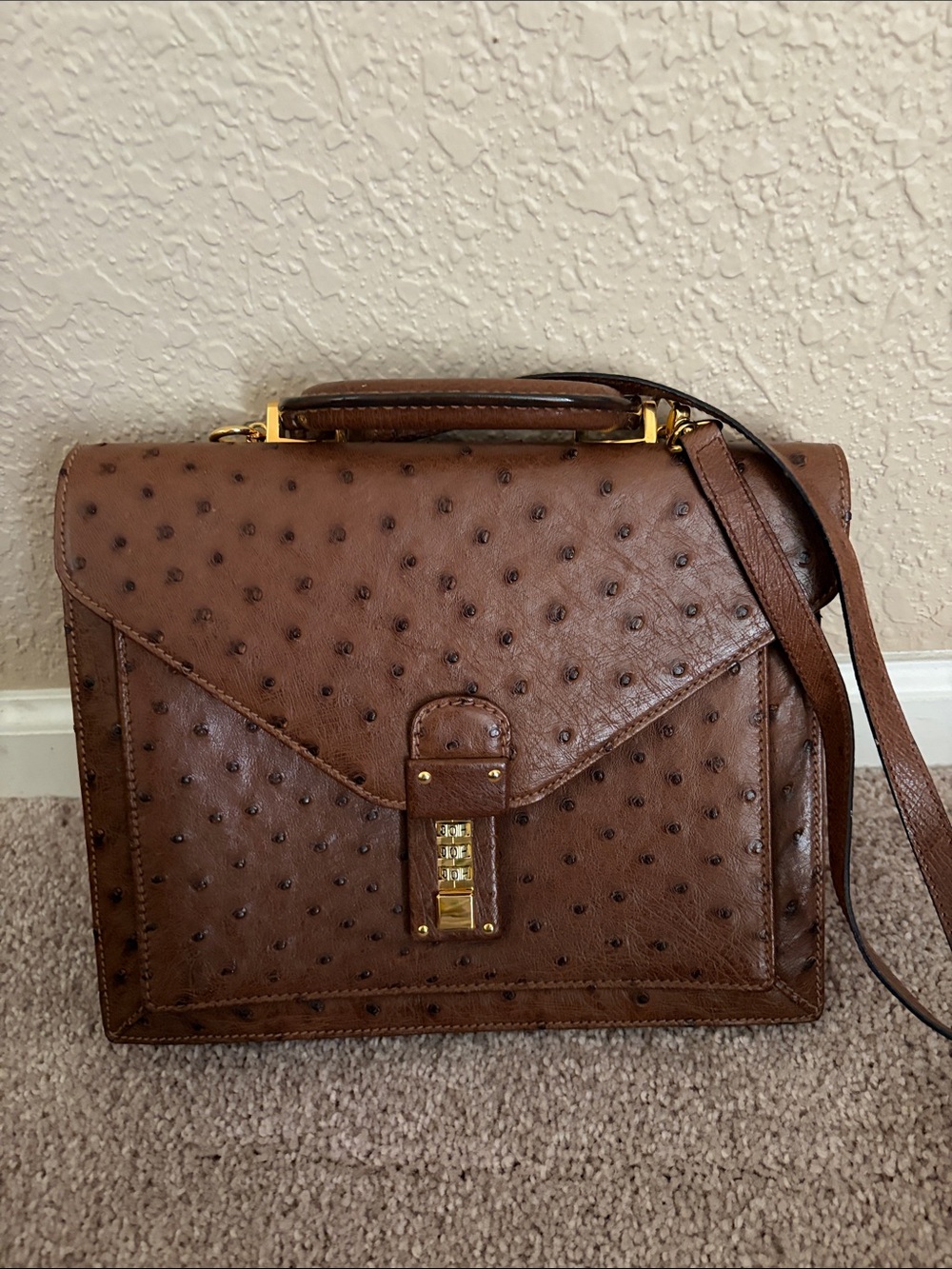 Gianmarco Lorenzi Ostrich Leather Top-Handle Crossbody Bag made in ITALY New - Picture 3 of 8